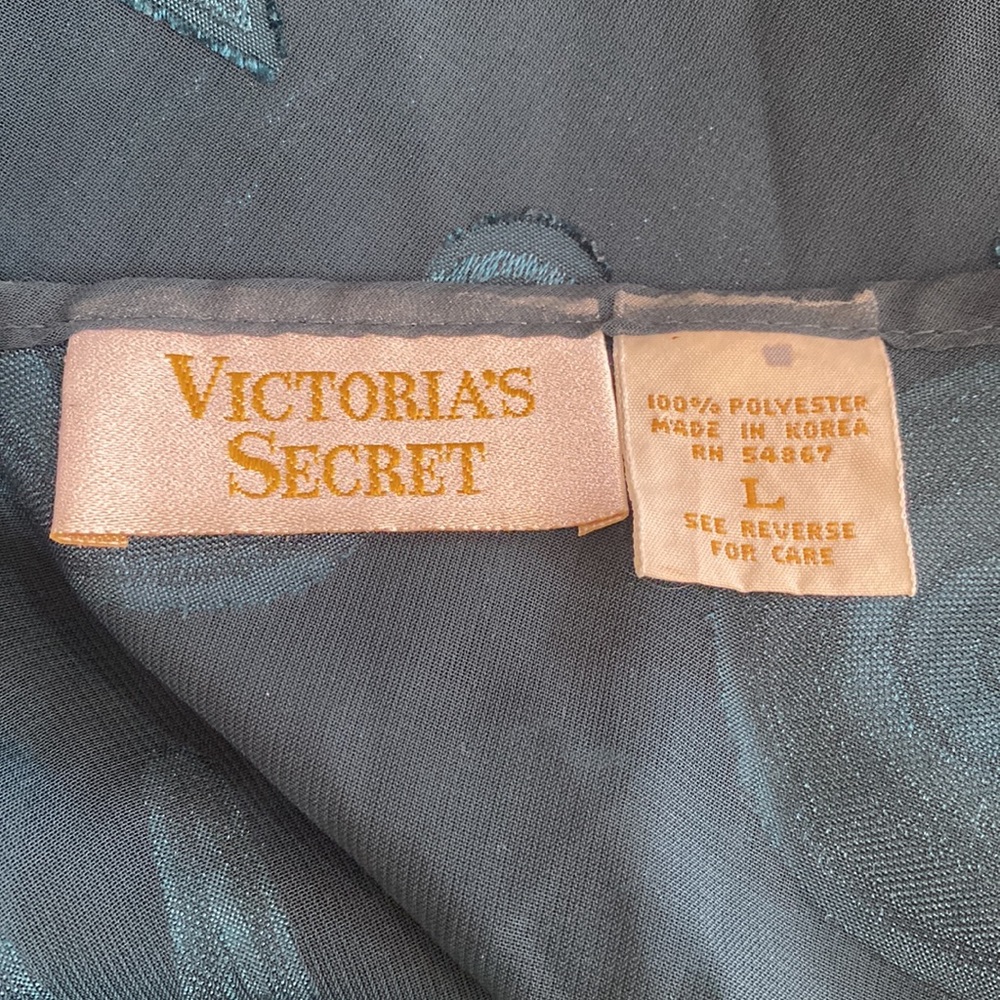 VINTAGE RARE VICTORIA’S SECRET GOLD LABEL FOREST GREEN SHEER NEGLIGEE SIZE LARGE - Picture 3 of 12